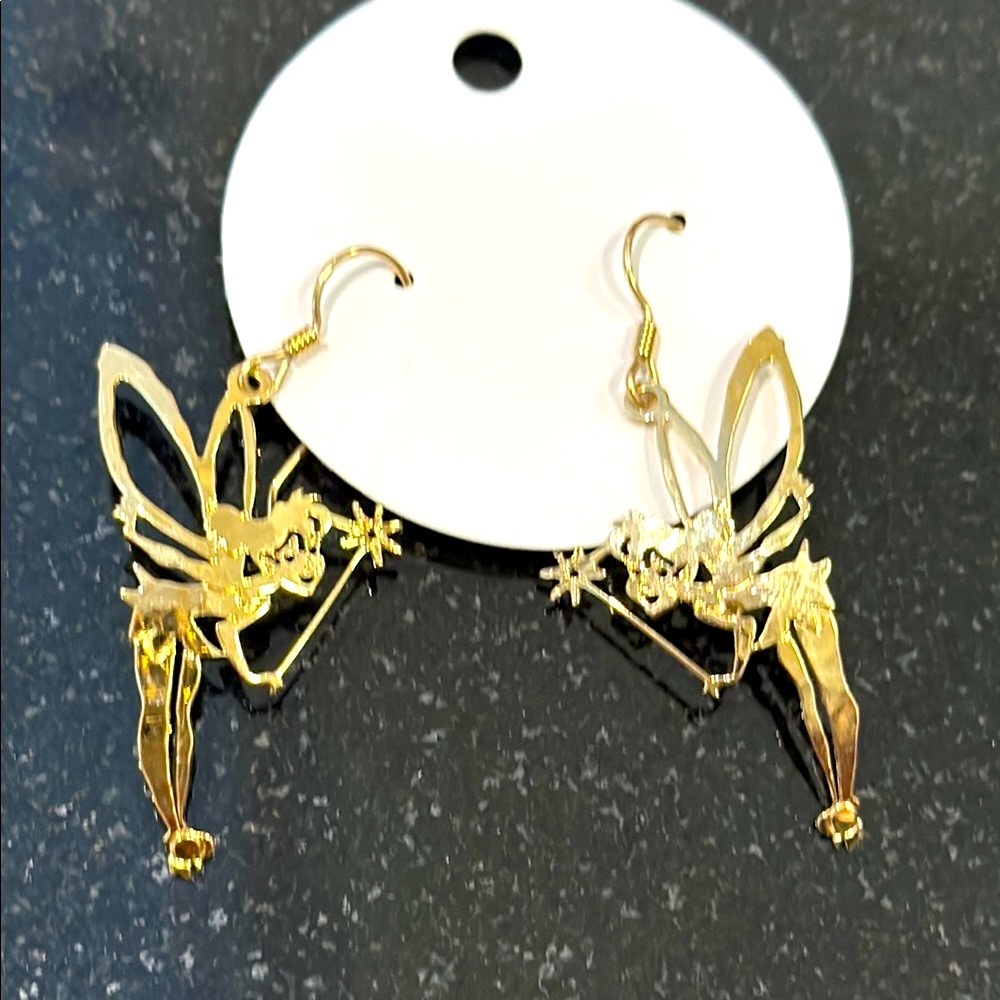 Disney Gold Pixie Charm Earrings Tinkerbelle - image 1